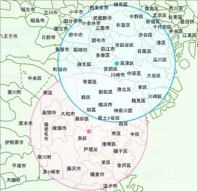 Green Dental Clinic 緑園/久地を中心に、半径16kmが歯科訪問診療エリアとなります。